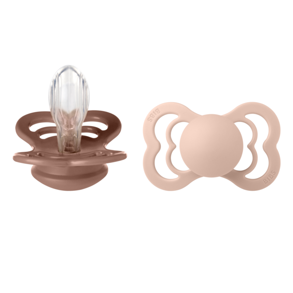BIBS - Set 2 suzete Supreme Silicon, tetina simetrica, 6 luni +-Blush/Woodchuck - gogobaby.ro