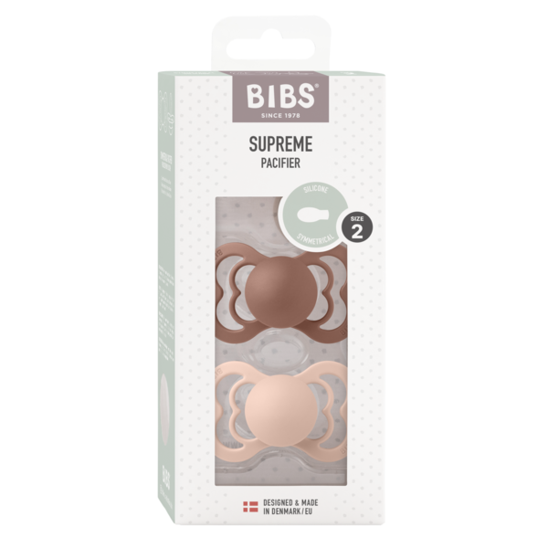 BIBS - Set 2 suzete Supreme Silicon, tetina simetrica, 6 luni +-Blush/Woodchuck - gogobaby.ro