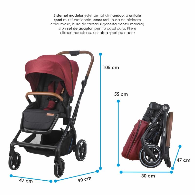Carucior modular 3in1 Coccolle Saliara Cabernet+ Scoica auto iSize Coccolle Knox Black