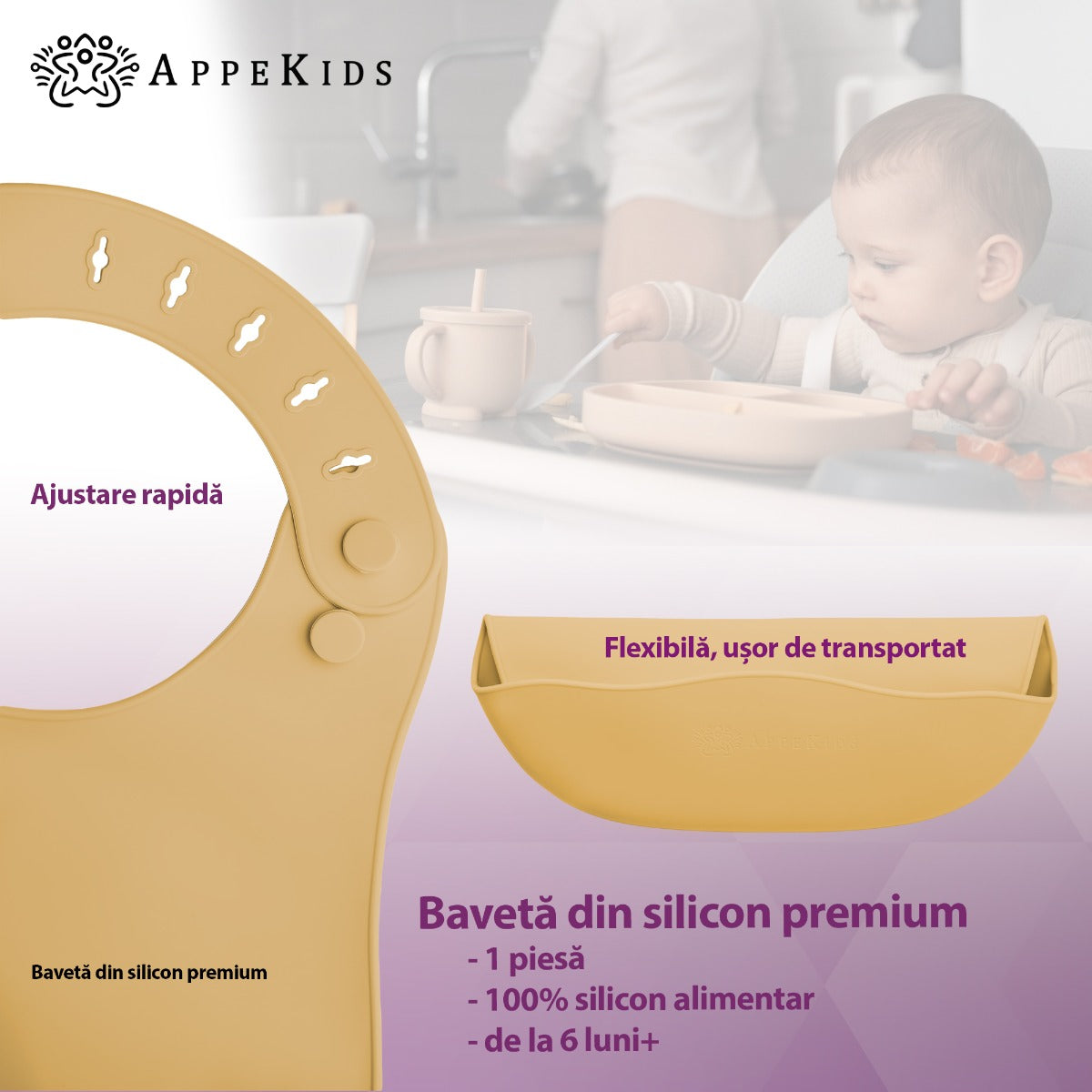 Baveta din silicon, AppeKids - Honey - gogobaby.ro