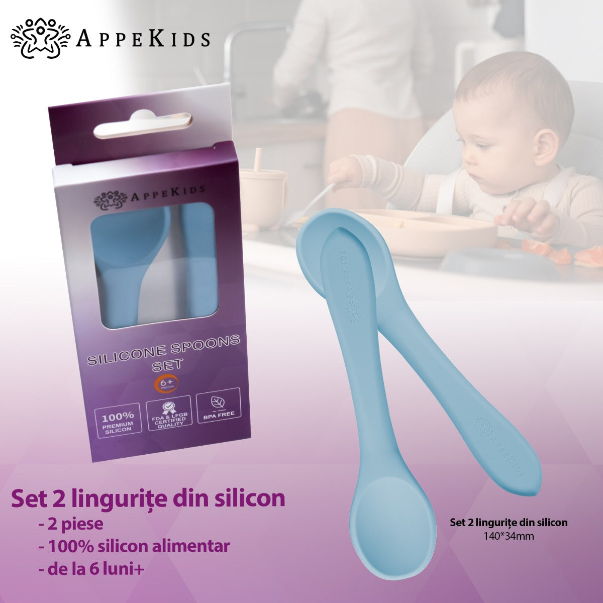 Set Lingurite din silicon, AppeKids - Aqua Blue - gogobaby.ro