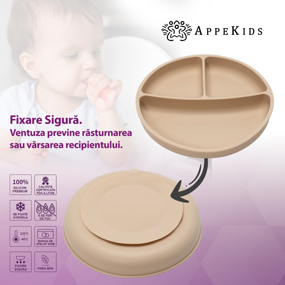 Set Diversificare, AppeKids, 100% Silicon, Classic - Bubble Beige - gogobaby.ro