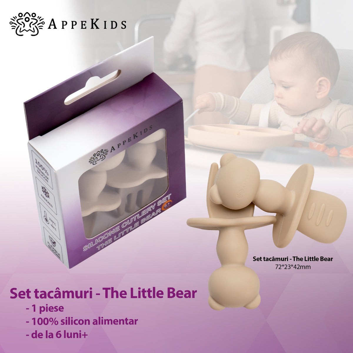 Set Tacamuri din silicon, AppeKids, The Little Bear,  Bubble Beige