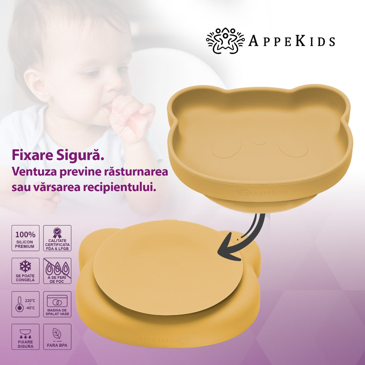 Set Diversificare, AppeKids, 100% Silicon, Panda - Honey - gogobaby.ro