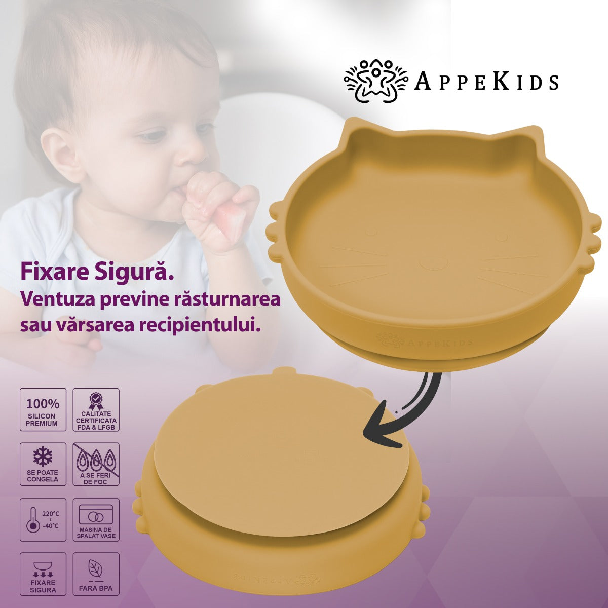 Set Diversificare, AppeKids, 100% Silicon, Kitty - Honey - gogobaby.ro