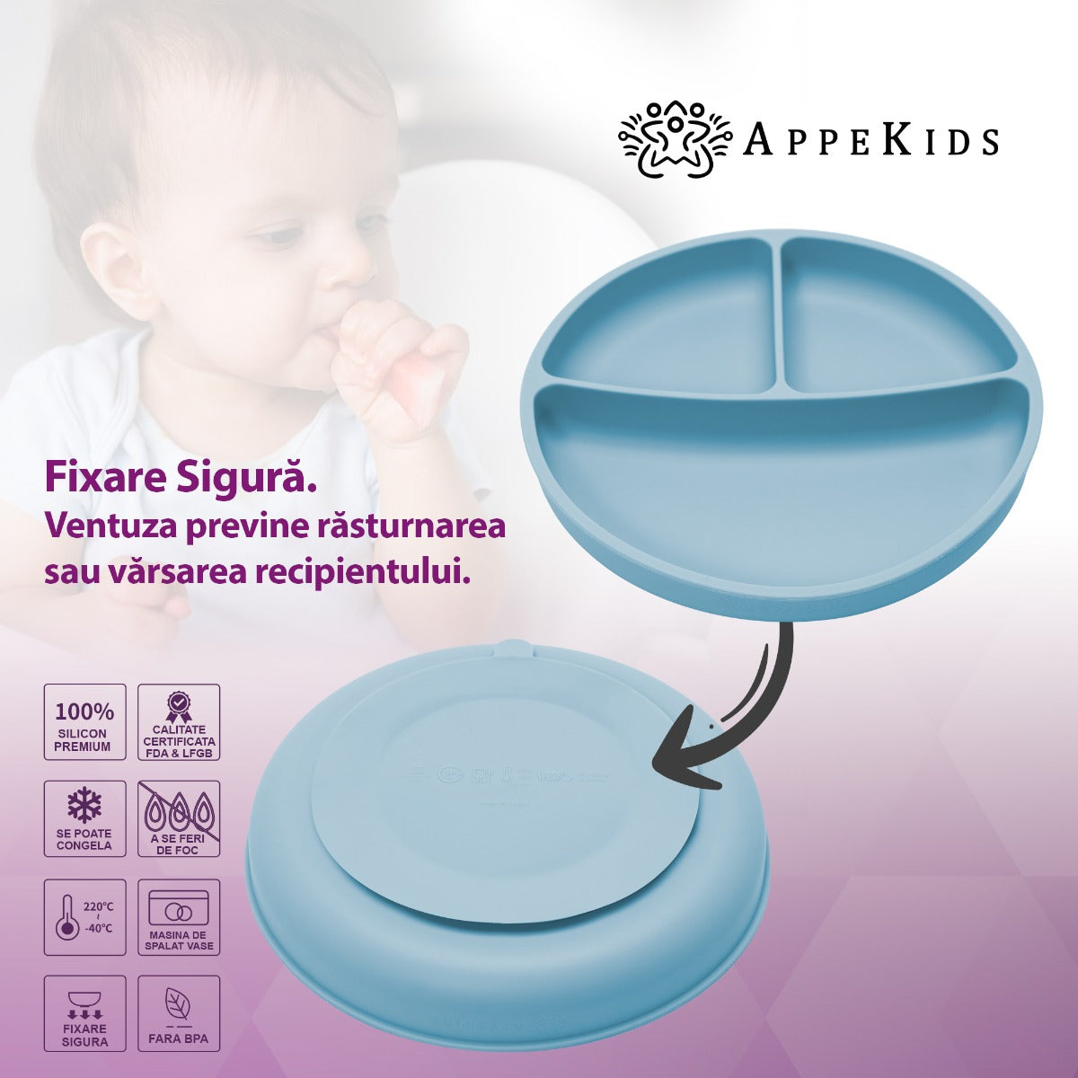 Set Diversificare, AppeKids, 100% Silicon, Classic - Aqua Blue - gogobaby.ro