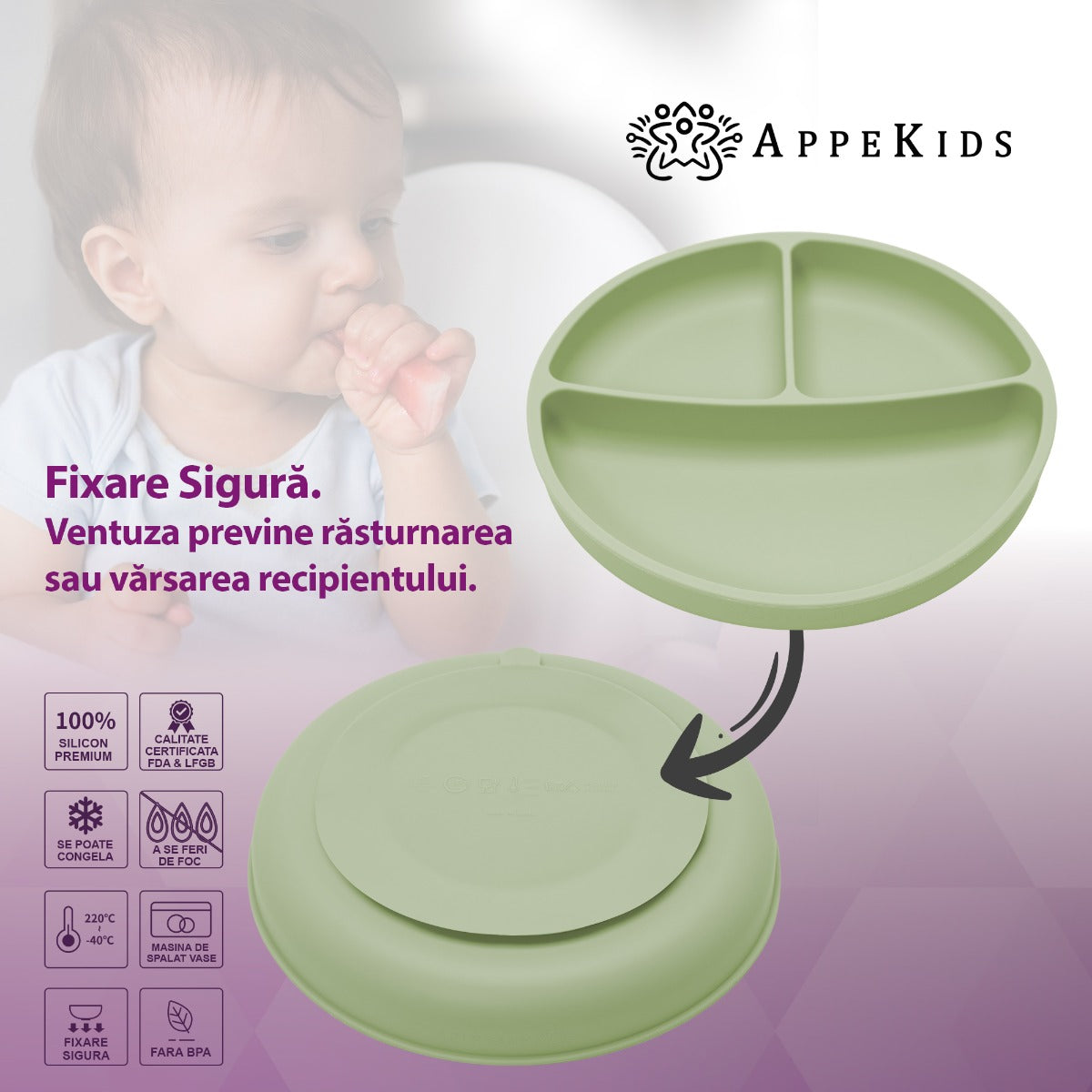 Set Diversificare, AppeKids, 100% Silicon, Basic - Raw Green - gogobaby.ro