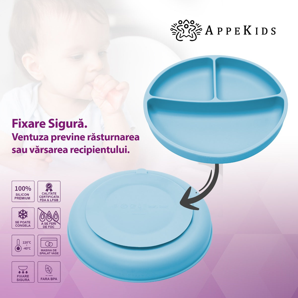 Set Diversificare, AppeKids, 100% Silicon, Basic - Aqua Blue - gogobaby.ro