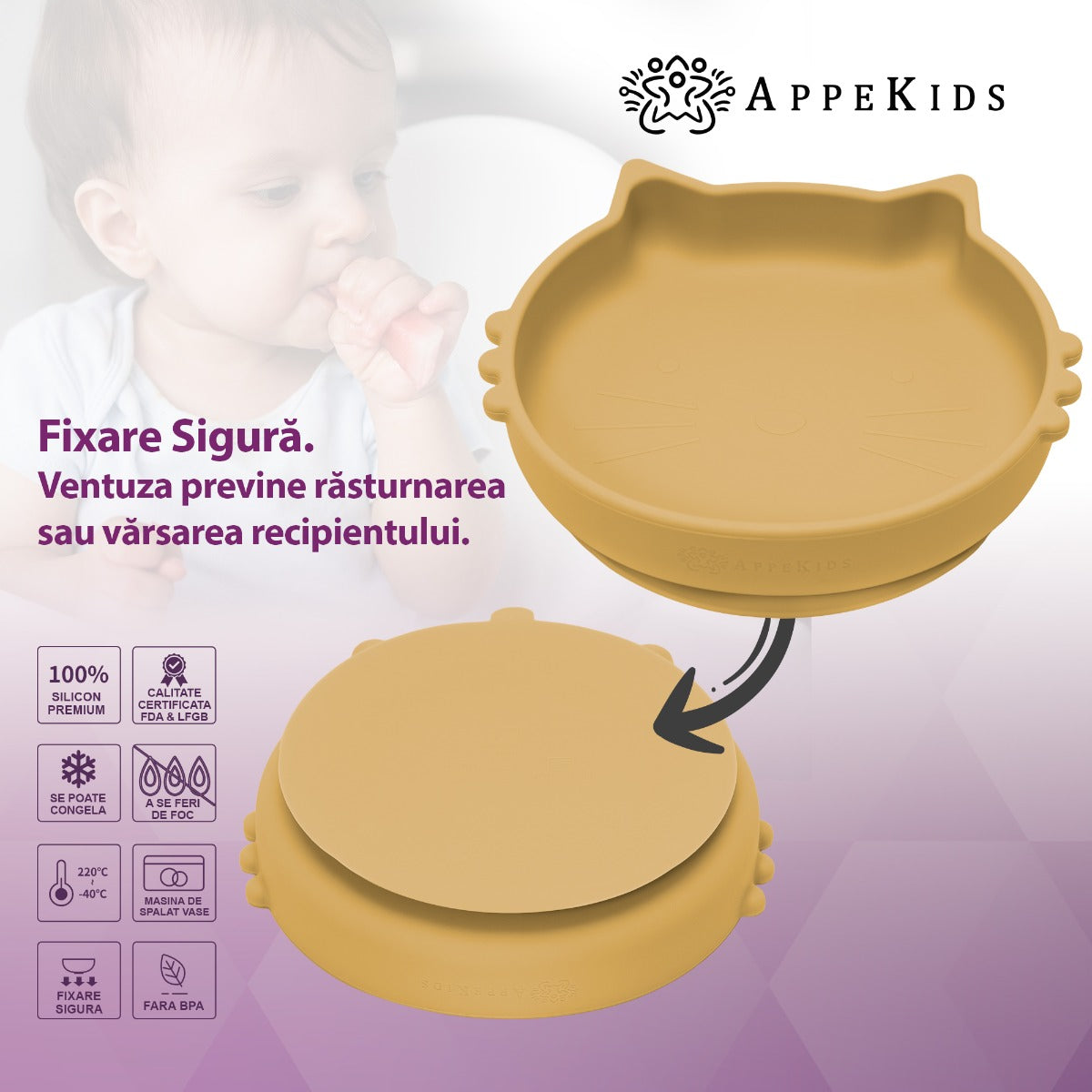 Bol din silicon, AppeKids, Kitty II - Honey - gogobaby.ro