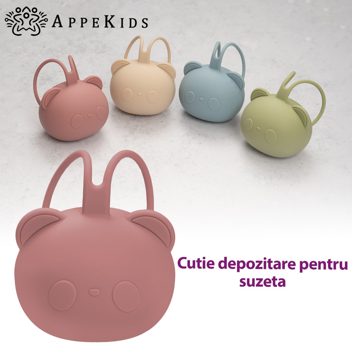 Suport pentru suzeta din silicon, AppeKids, The Little Bear - Old Rose - gogobaby.ro