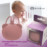 Suport pentru suzeta din silicon, AppeKids, The Little Bear - Old Rose