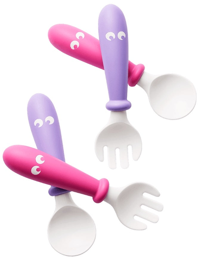 BabyBjorn – Set Lingurite si Furculite pentru bebelusi (4 bucati), Pink/Purple - gogobaby.ro