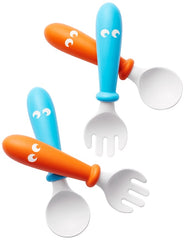 BabyBjorn – Set Lingurite si Furculite pentru bebelusi (4 bucati), Orange/Turquoise