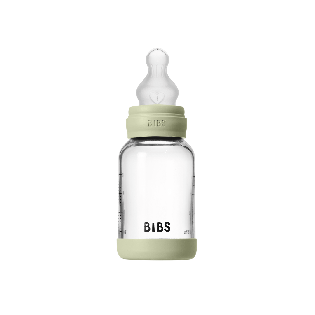 BIBS - Set complet biberon din sticla anticolici cu tetina din silicon flux lent, 120 ml, Sage - gogobaby.ro
