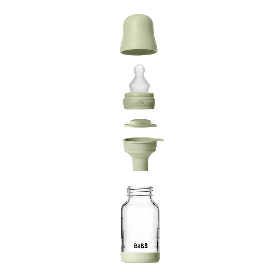 BIBS - Set complet biberon din sticla anticolici cu tetina din silicon flux lent, 120 ml, Sage - gogobaby.ro