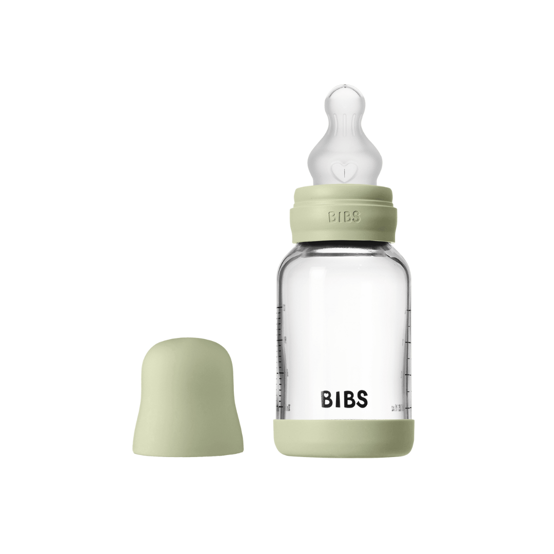 BIBS - Set complet biberon din sticla anticolici cu tetina din silicon flux lent, 120 ml, Sage - gogobaby.ro