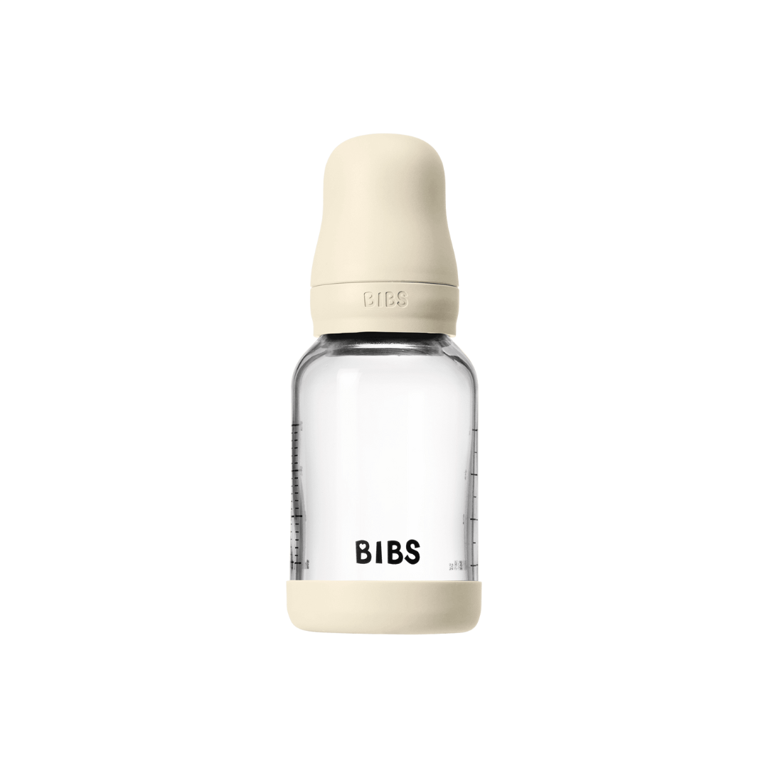 BIBS - Set complet biberon din sticla anticolici cu tetina din latex, flux lent, 120 ml, Ivory - gogobaby.ro