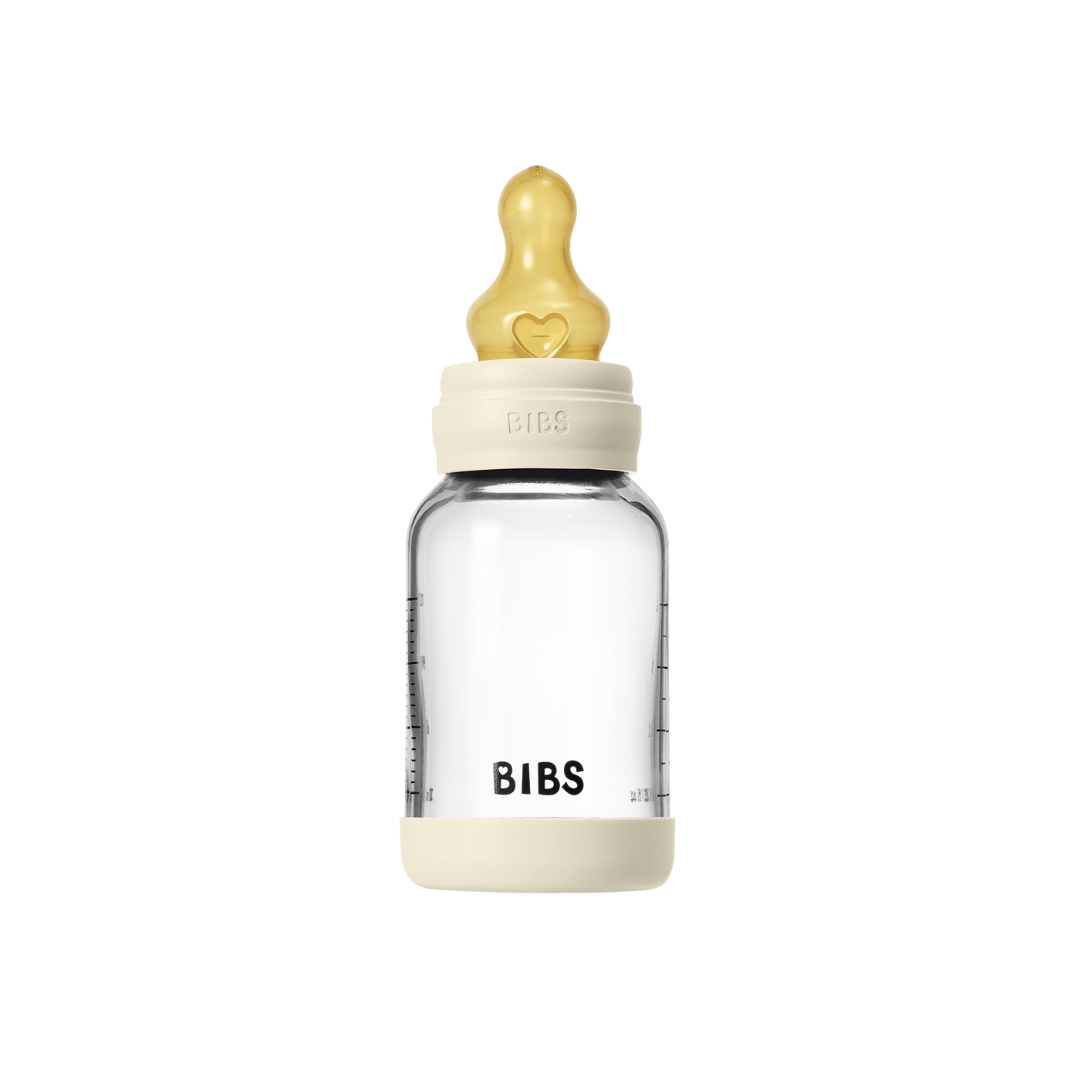 BIBS - Set complet biberon din sticla anticolici cu tetina din latex, flux lent, 120 ml, Ivory - gogobaby.ro