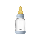 BIBS - Set complet biberon din sticla anticolici cu tetina din latex, flux lent, 120 ml, Baby Blue