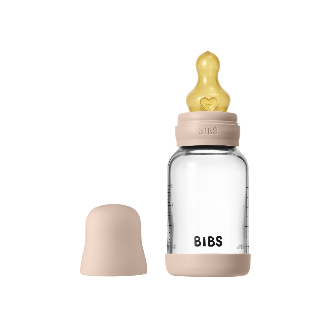 BIBS - Set complet biberon din sticla anticolici cu tetina din latex, flux lent, 120 ml, Blush - gogobaby.ro