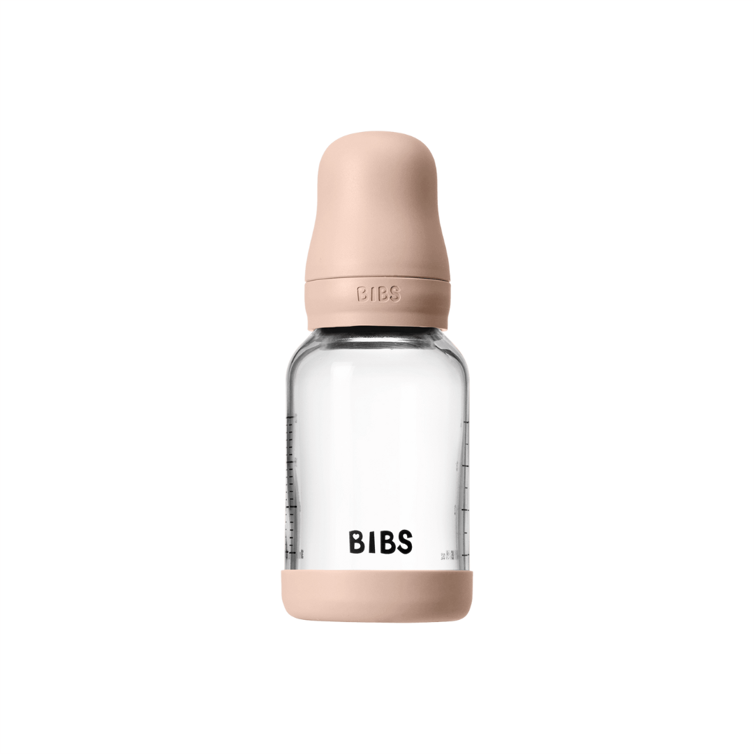 BIBS - Set complet biberon din sticla anticolici cu tetina din latex, flux lent, 120 ml, Blush - gogobaby.ro