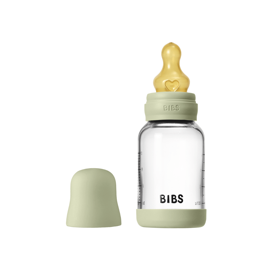 BIBS - Set complet biberon din sticla anticolici cu tetina din latex, flux lent, 120 ml, Sage - gogobaby.ro