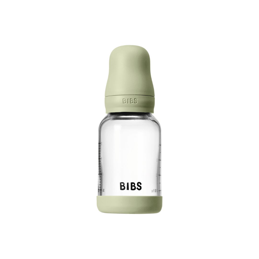 BIBS - Set complet biberon din sticla anticolici cu tetina din latex, flux lent, 120 ml, Sage - gogobaby.ro