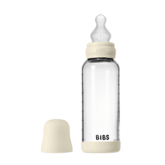 BIBS - Set complet biberon din sticla anticolici cu tetina din silicon, flux mediu, 240 ml, Ivory
