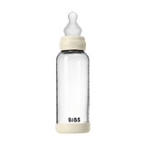 BIBS - Set complet biberon din sticla anticolici cu tetina din silicon, flux mediu, 240 ml, Ivory