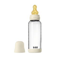 BIBS - Set complet biberon din sticla anticolici cu tetina din latex, flux mediu, 240 ml, Ivory