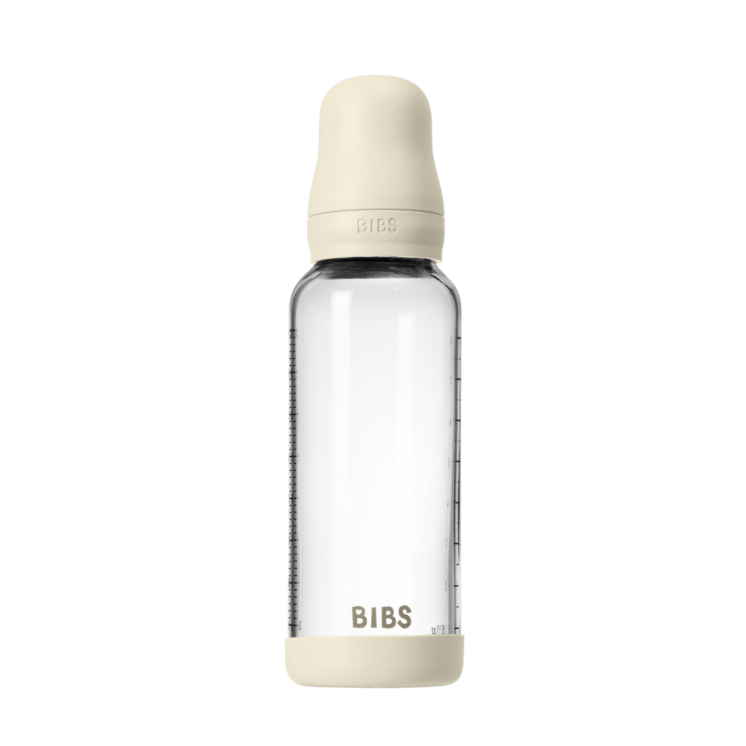 BIBS - Set complet biberon din sticla anticolici cu tetina din latex, flux mediu, 240 ml, Ivory - gogobaby.ro