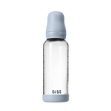 BIBS - Set complet biberon din sticla anticolici cu tetina din latex, flux mediu, 240 ml, Baby Blue