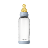 BIBS - Set complet biberon din sticla anticolici cu tetina din latex, flux mediu, 240 ml, Baby Blue