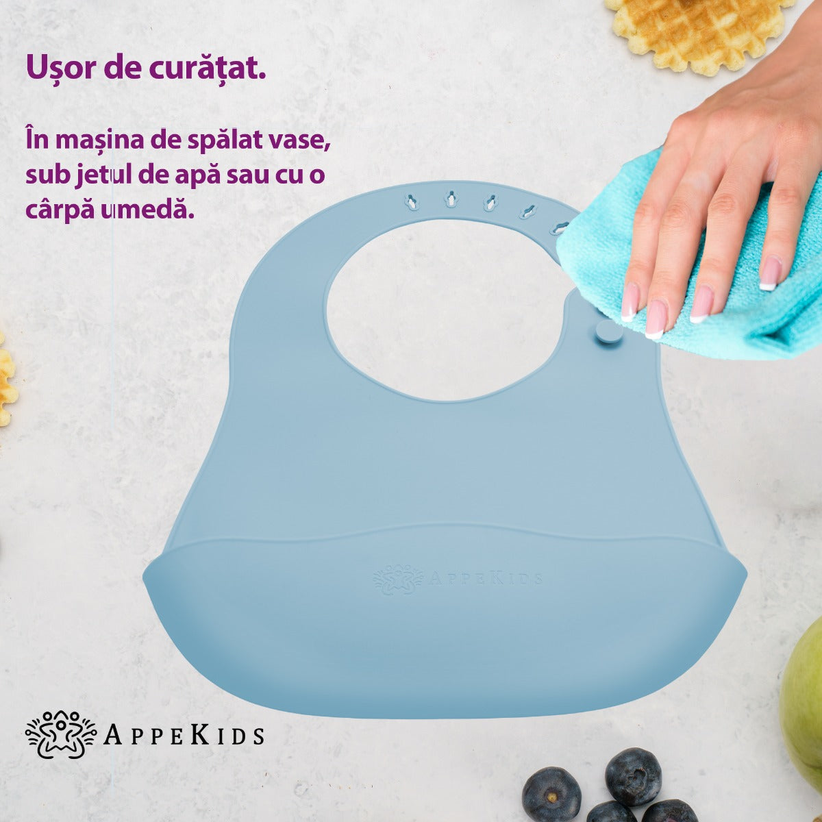 Baveta din silicon, AppeKids - Aqua Blue - gogobaby.ro