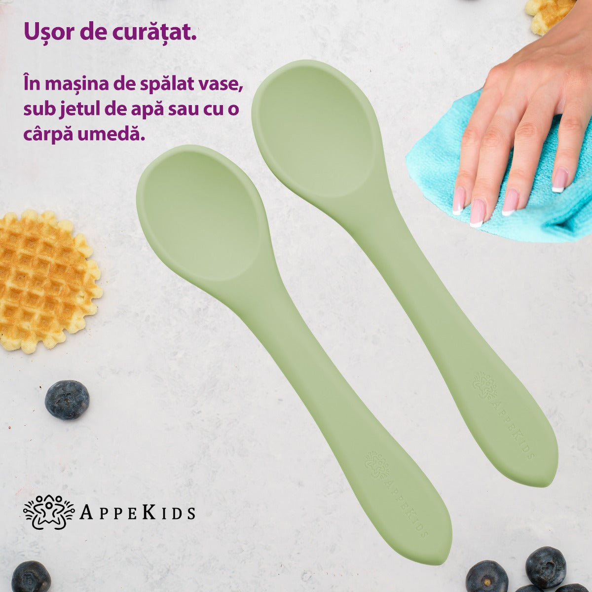 Set Lingurite din silicon, AppeKids - Raw Green - gogobaby.ro