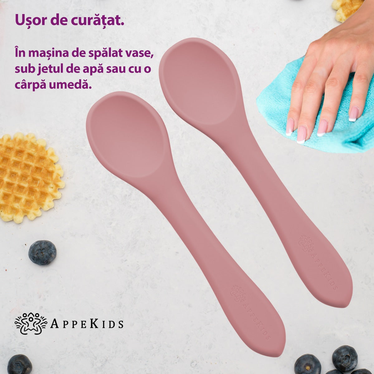Set Lingurite din silicon, AppeKids - Old Rose - gogobaby.ro