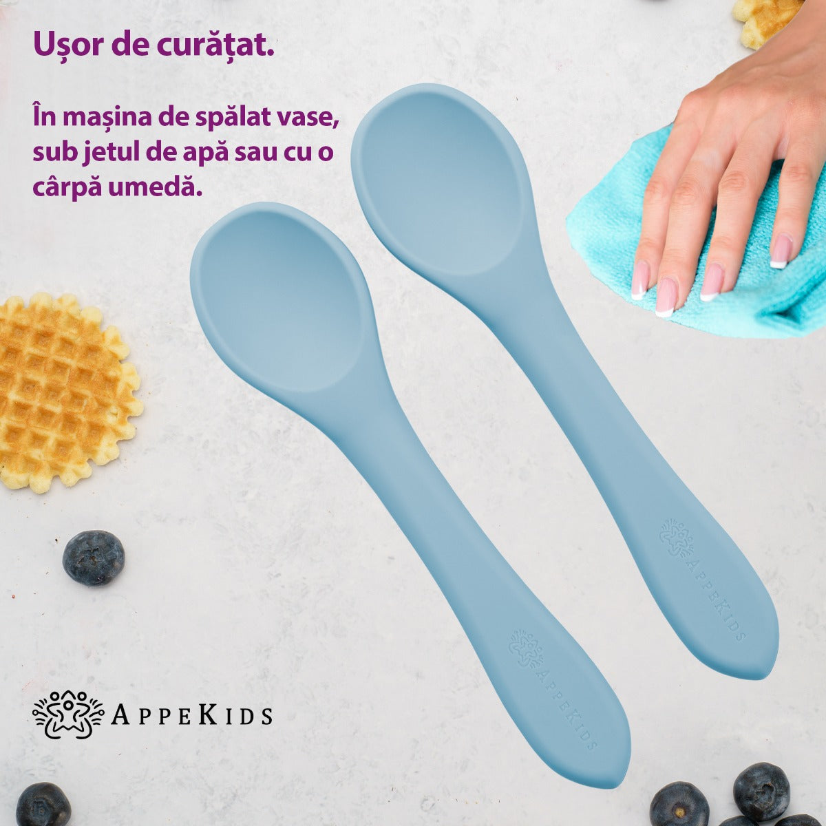 Set Lingurite din silicon, AppeKids - Aqua Blue - gogobaby.ro