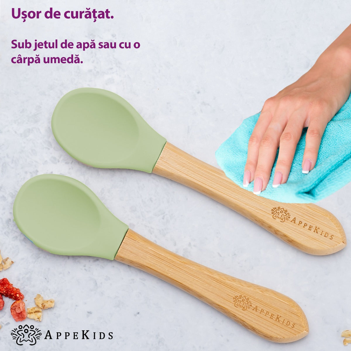 Set Lingurite din bambus, AppeKids - Raw Green