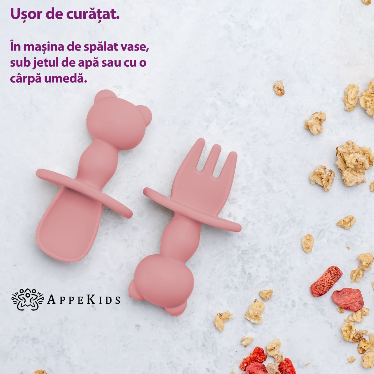 Set Tacamuri din silicon, AppeKids, The Little Bear - Old Rose - gogobaby.ro