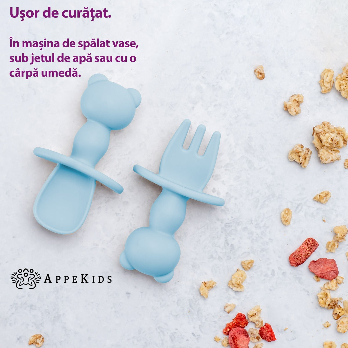 Set Tacamuri din silicon, AppeKids, The Little Bear - Aqua Blue - gogobaby.ro