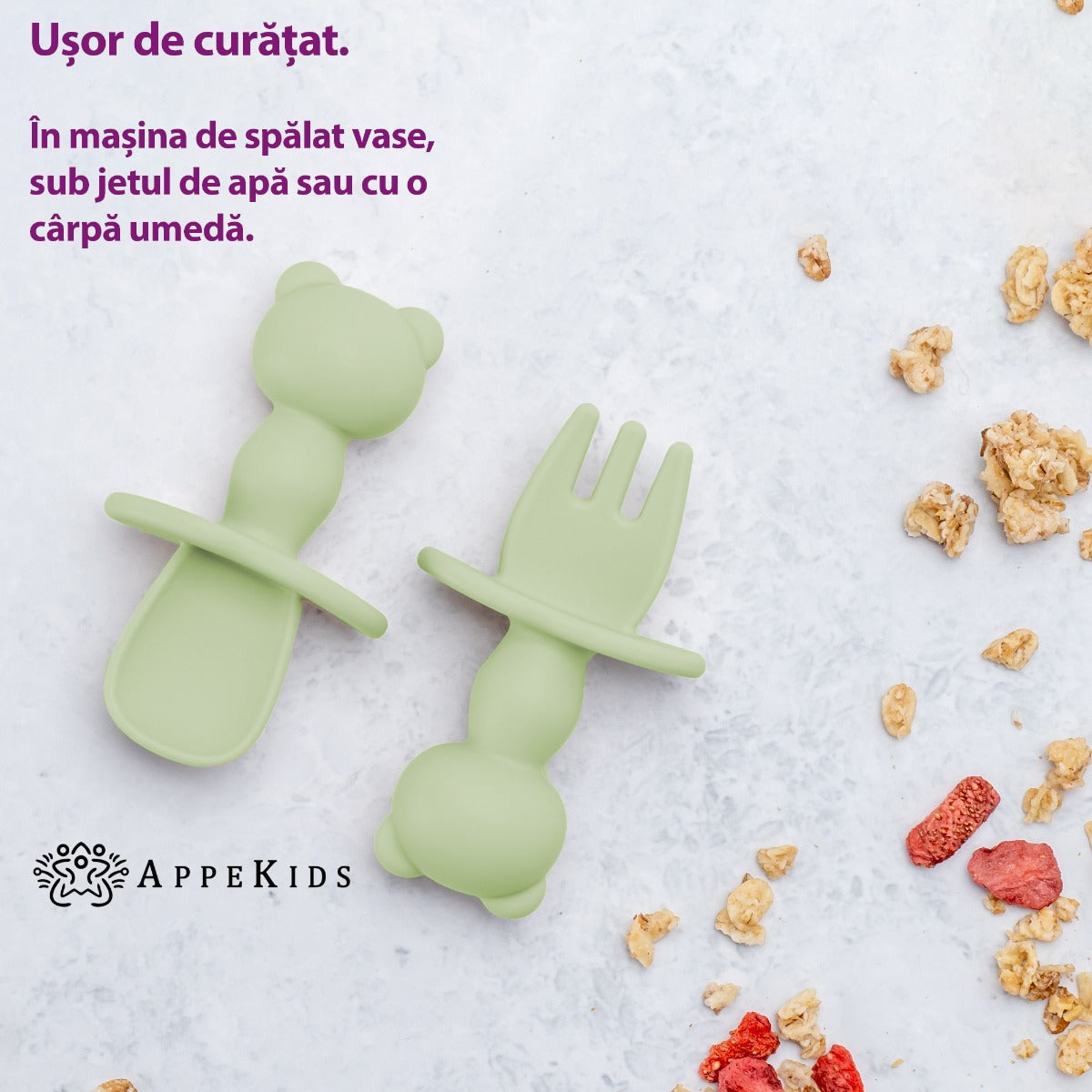 Set Tacamuri din silicon, AppeKids, The Little Bear - Raw Green - gogobaby.ro