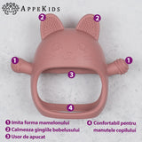 Jucarie pentru dentitie din silicon, Appekids, Manusa Kitty - Old Rose