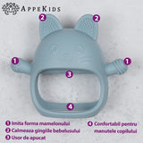 Jucarie pentru dentitie din silicon, Appekids, Manusa Kitty - Aqua Blue