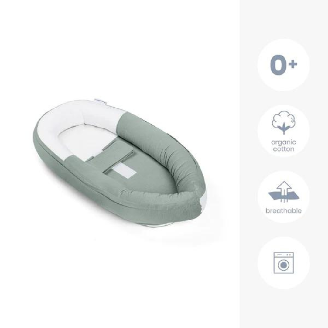 Doomoo - Baby Nest din bumbac organic Cocoon Tetra Jersey Green - gogobaby.ro