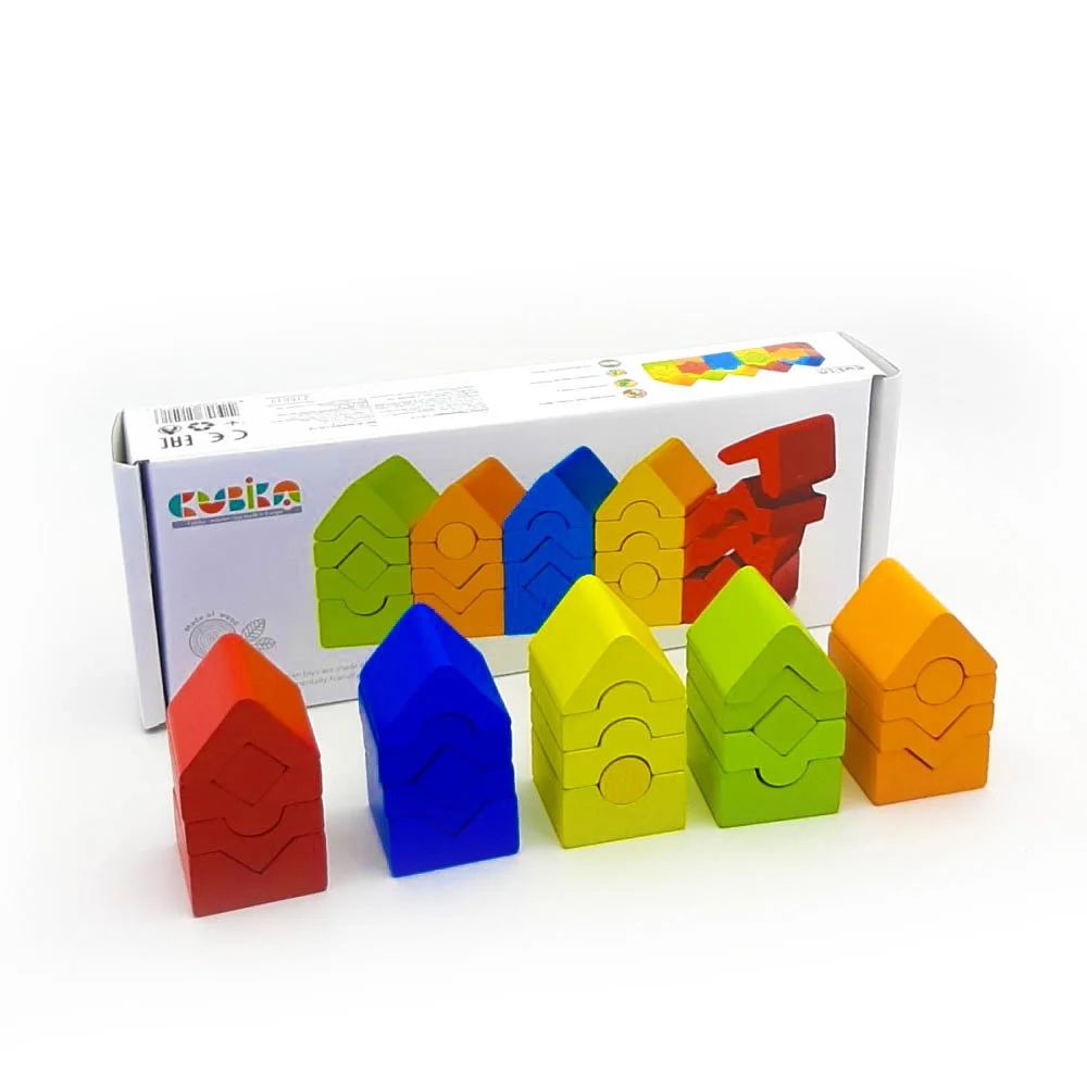 Jucarie Din Lemn Cubika, Set de constructii â€œTurnuriâ€ - gogobaby.ro