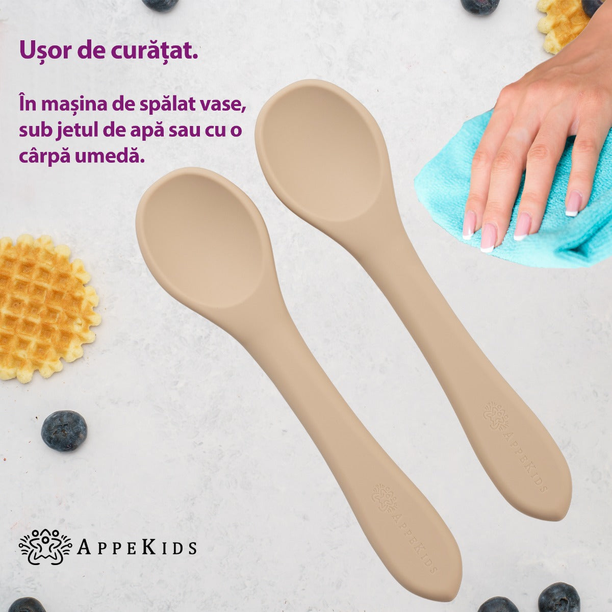 Set Lingurite din silicon, AppeKids - Bubble Beige - gogobaby.ro