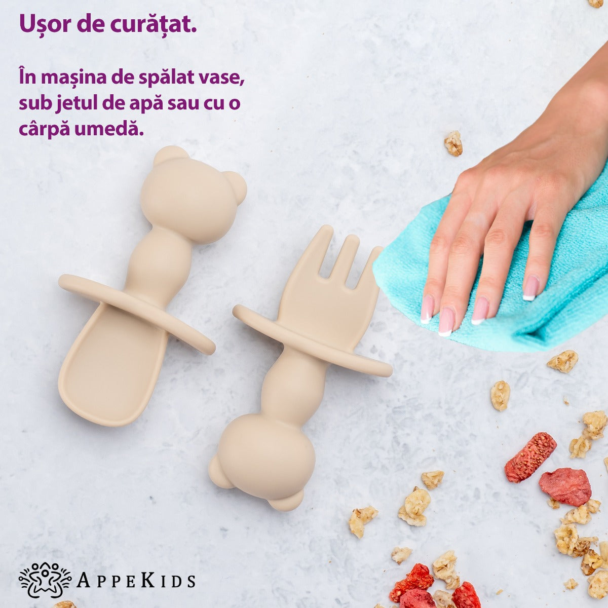 Set Tacamuri din silicon, AppeKids, The Little Bear,  Bubble Beige