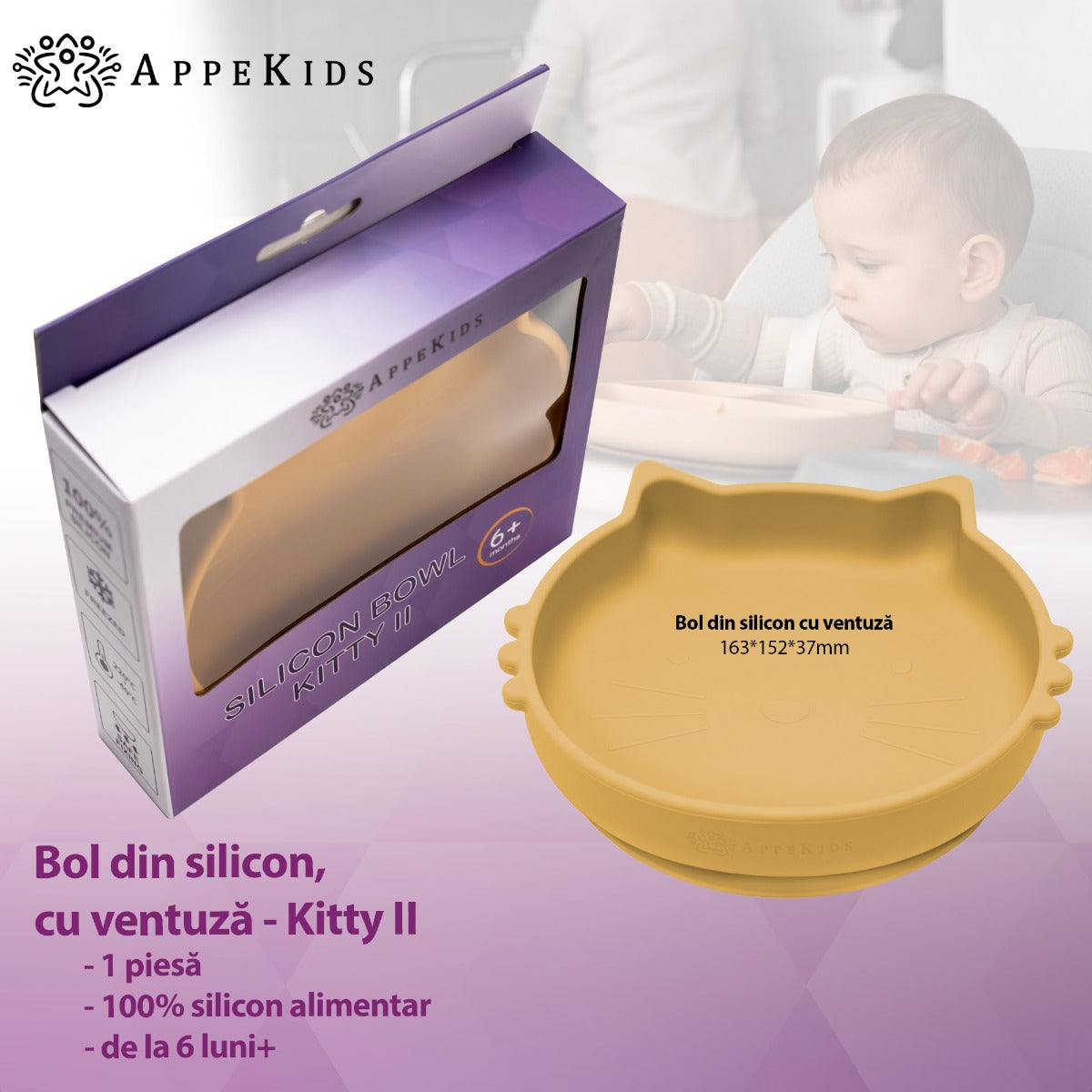 Bol din silicon, AppeKids, Kitty II - Honey - gogobaby.ro