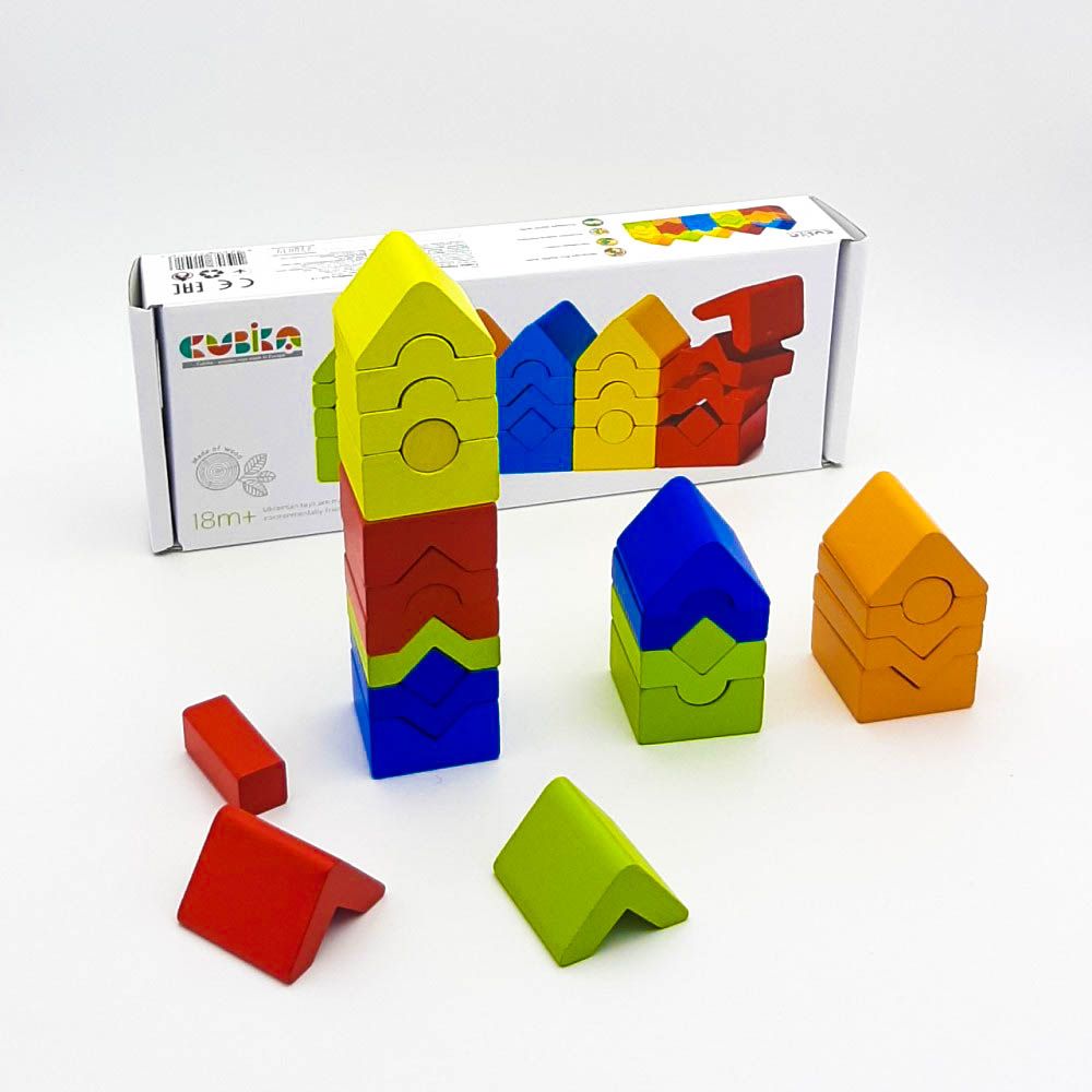Jucarie Din Lemn Cubika, Set de constructii â€œTurnuriâ€ - gogobaby.ro