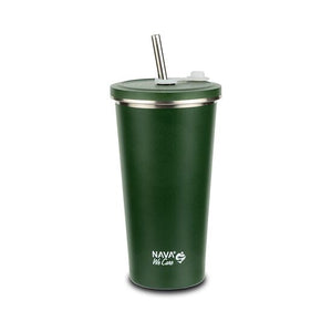 Cana termica cu pai din otel inoxidabil, Nava We care, 520 ml, verde